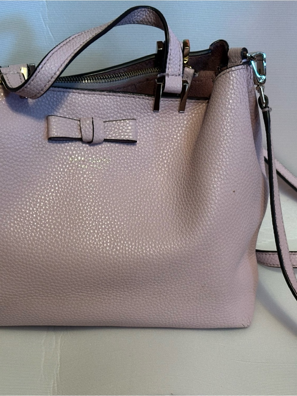 kate spade Lavender Pebbled Leather Satchel with Bow Accent